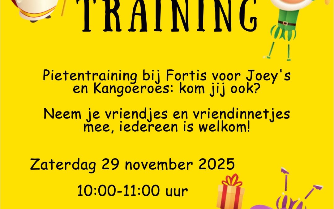 Pietentraining voor Kangoeroes en Joey’s op zaterdag 29 november!